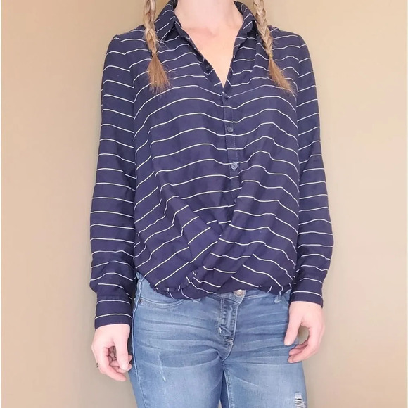 BLL Tops - BLL Blue Striped Twist Waist Top